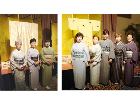 宮中内掛・小袖の前で記念写真。時代を越えて新旧「和」のコラボレーション!